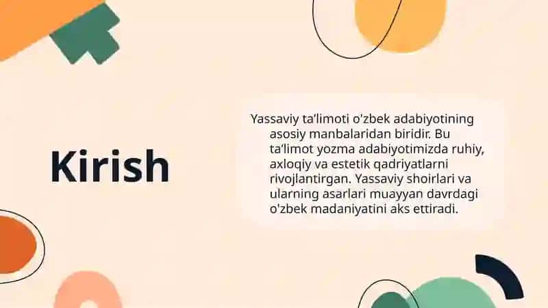Yassaviy taʼlimoti - Oʻzbek adabiyoti bogʻliqligi 3