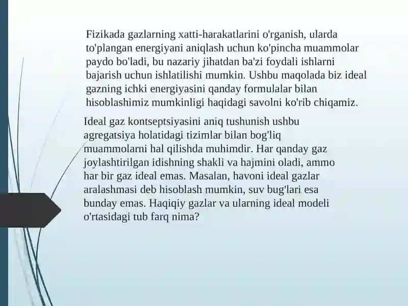 Gazning ichki energiyasining o’zgarishi 3