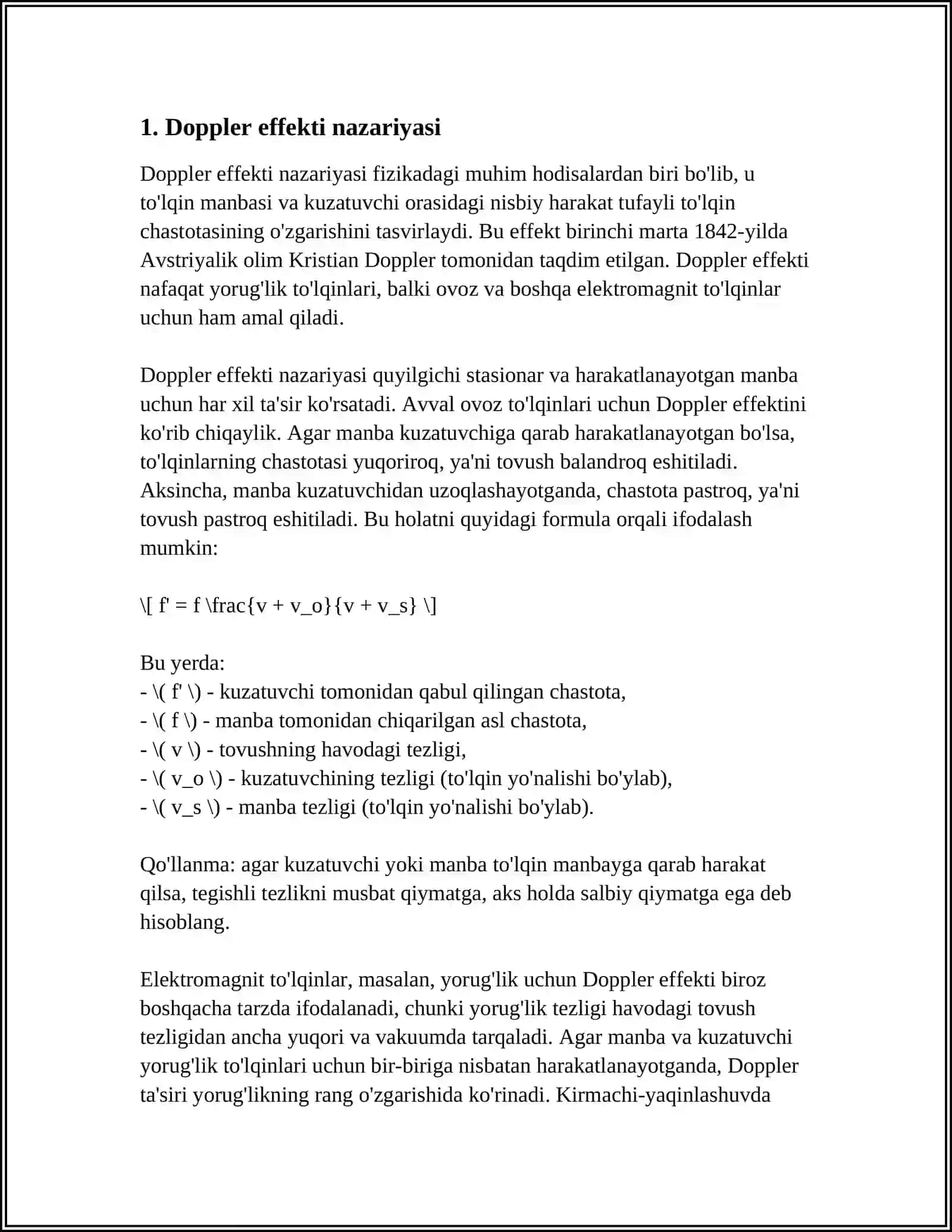 DOPPLER EFFEKTI. SKALYAR VA VEKTOR TOʻLQINLAR 3
