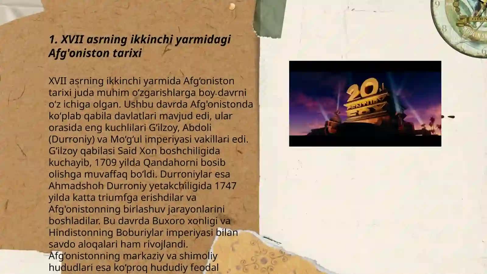 Afg`oniston XVII -asrning ikkinchi yarmi XX-asr boshida 3