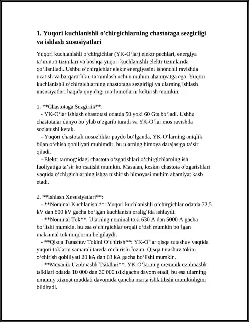 Yuqori kuchlanishli o'chirgichlar 3