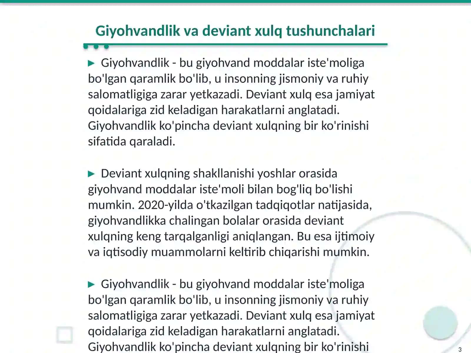 Giyohvandlik va deviant xulq tushunchalari 3