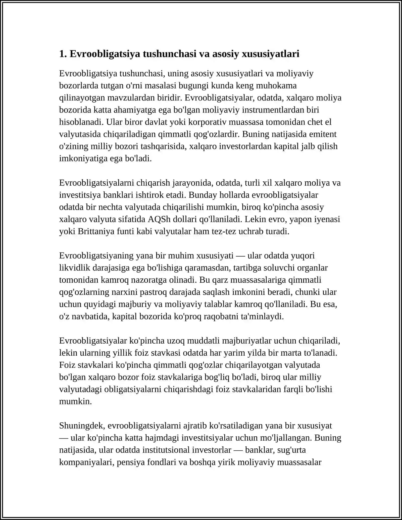 EVROOBLIGACIYALAR BAZARI HÁM ÓZINE TÁN ÓZGESHELIKLERI 3