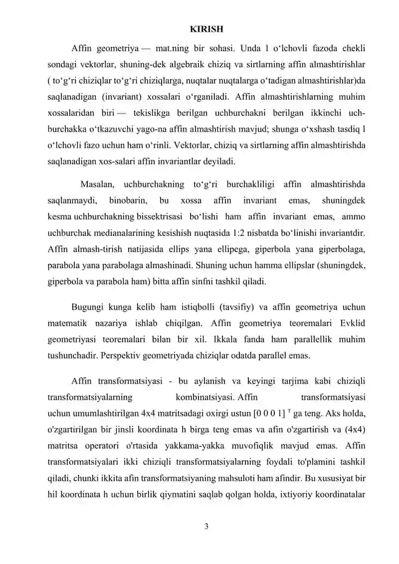 Ikki tekislikning perspektiv affin mosligi 3