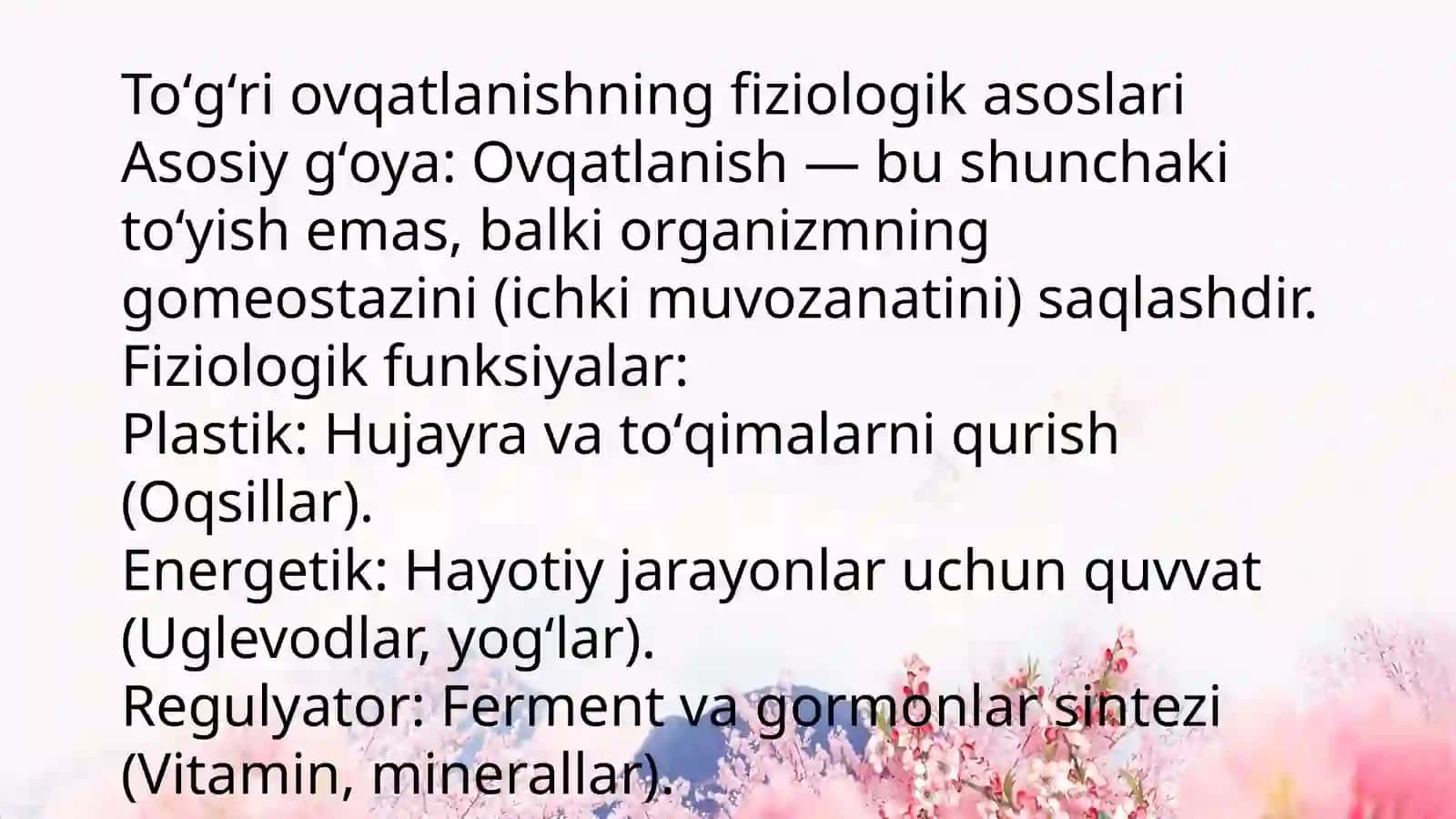 "TOʻGʻRI OVQATLANISH ASOSLARI“ 3