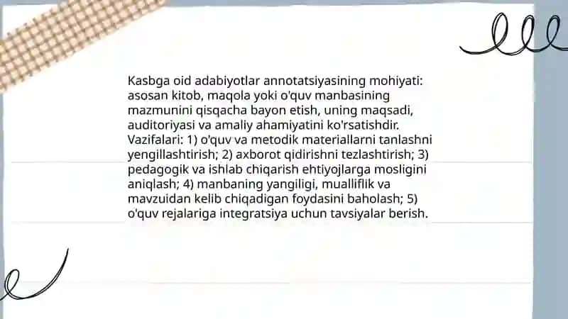 Kasbga oid adabiyotlar annotatsiyasi 3