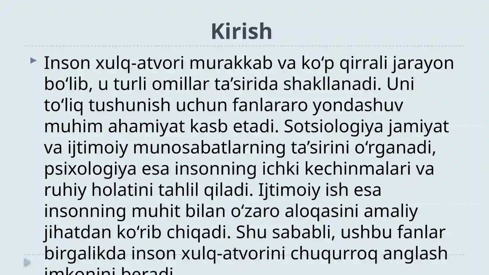 Inson xulq atvorini o'rganishda fanlararo yondashuv sotsiologiya, psixologiya va ijtimoiy ish muhiti 3