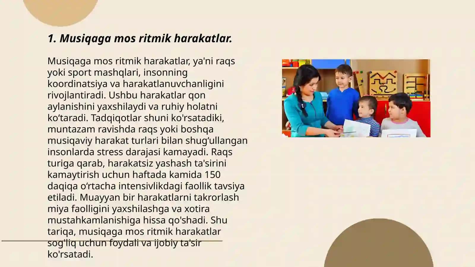 Bolalarning musiqaviy ritmik harakatlarga o'rgatish 3