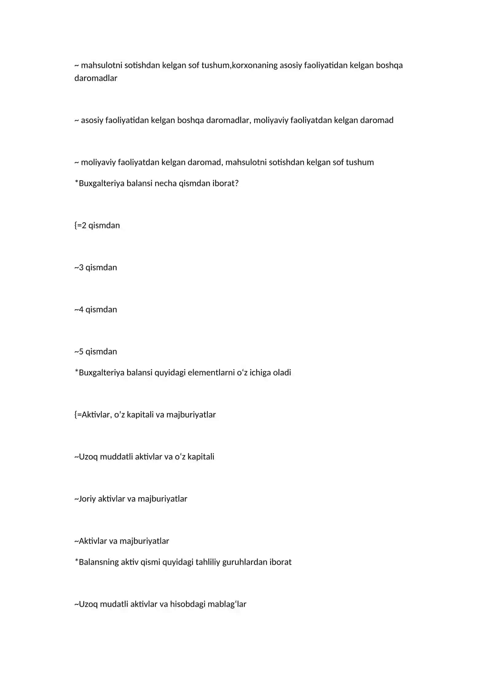 Moliyaviy tahlil fanidan test savollari 3