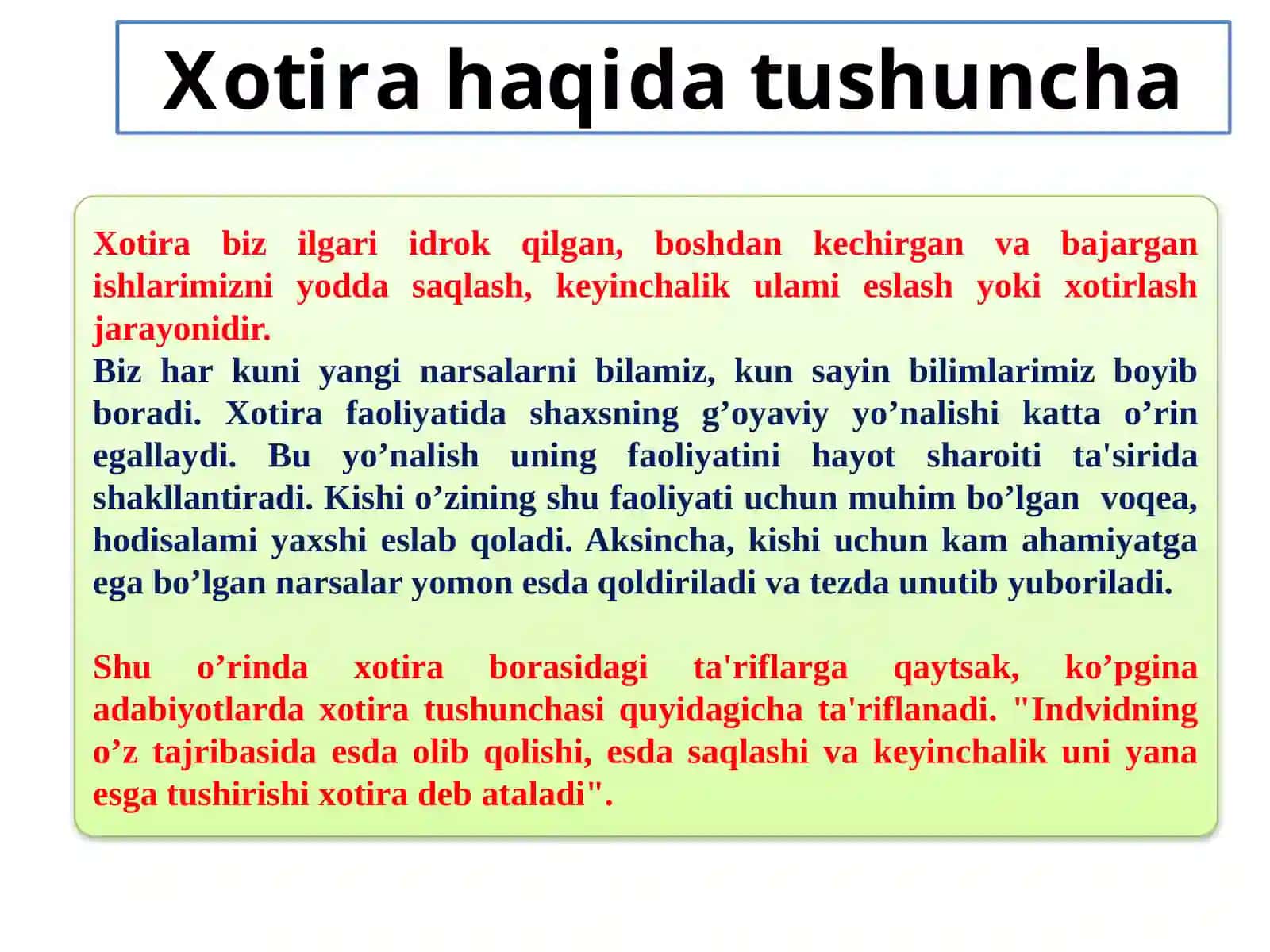 Xotira haqida umumiy tasavvurlar 3