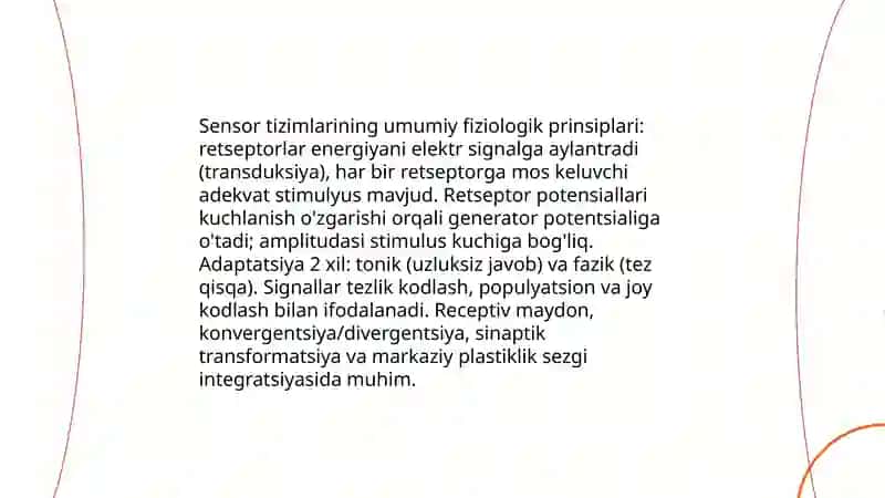 Sensor tizimlar fiziologiyasi 3