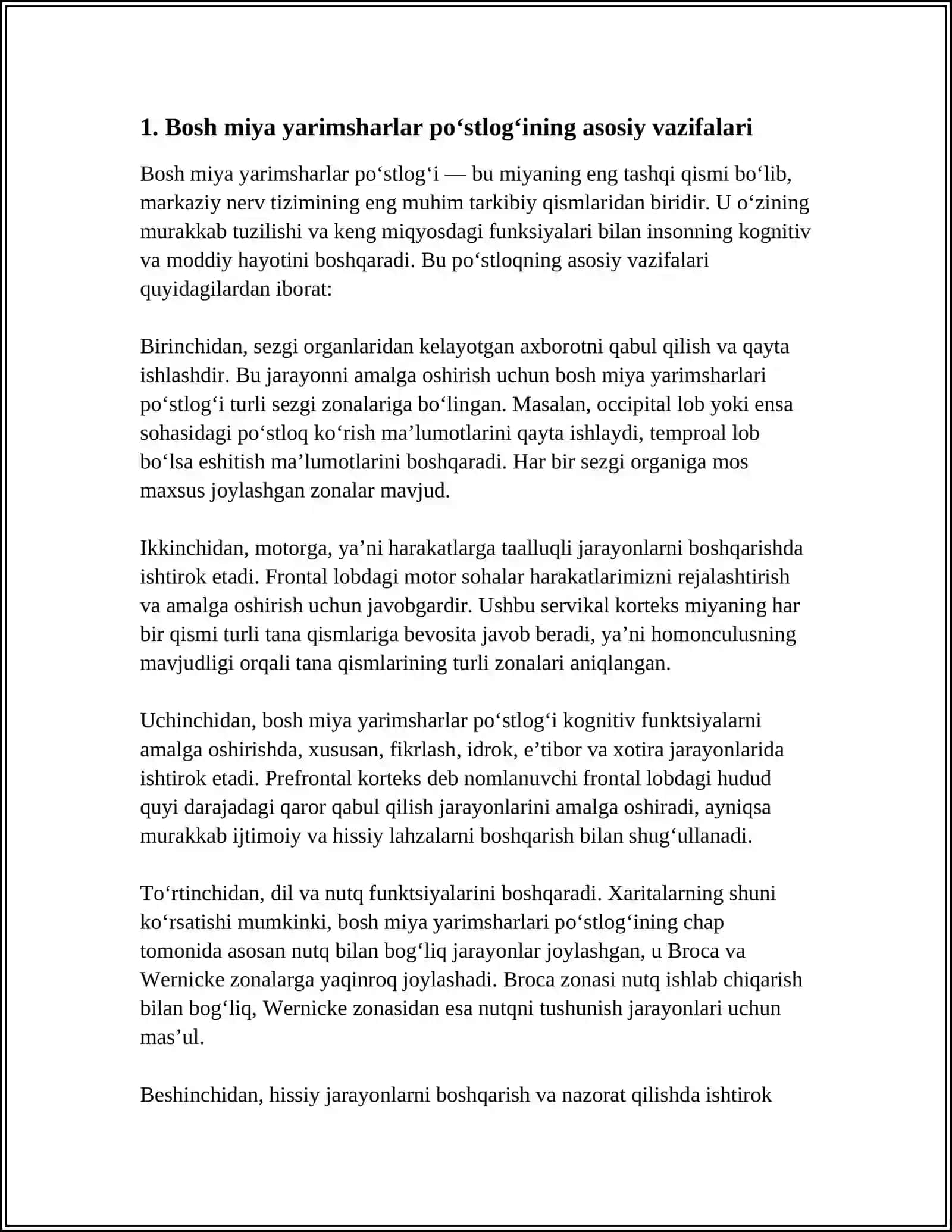 Bosh miya yarimsharlar po‘stlogʻining fiziologiyasi 3