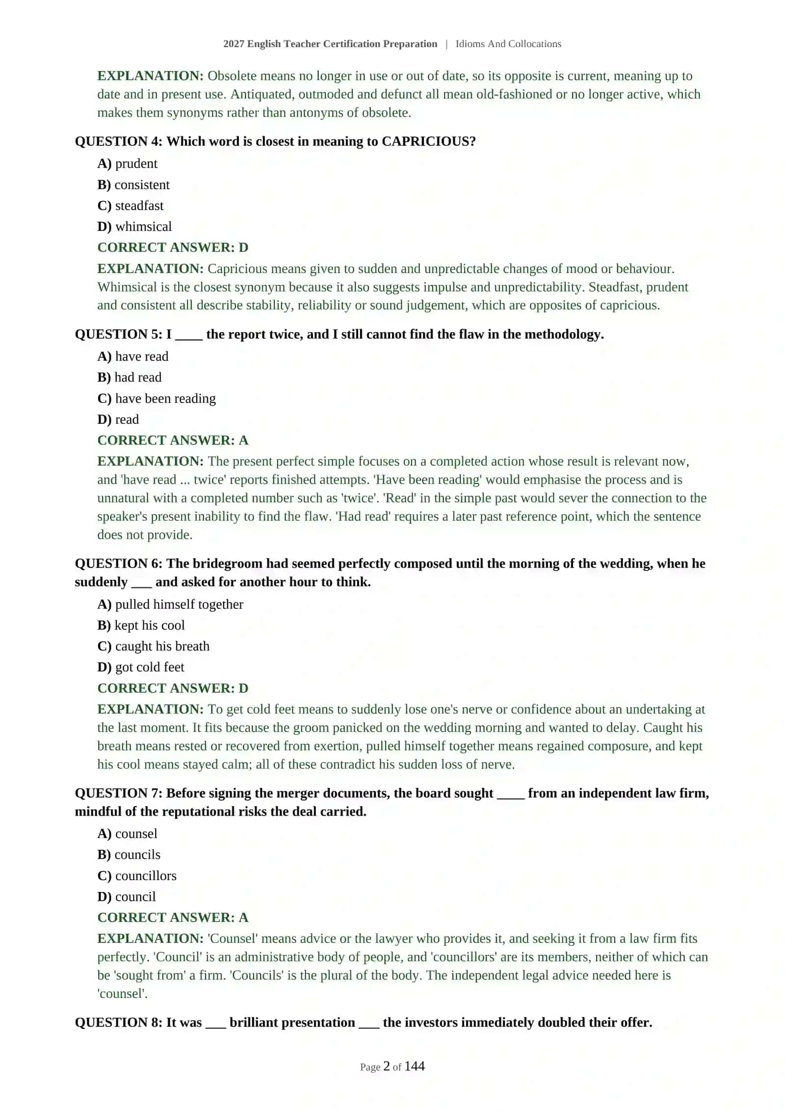English Teacher Certification Preparation | Idioms And Collocations 3
