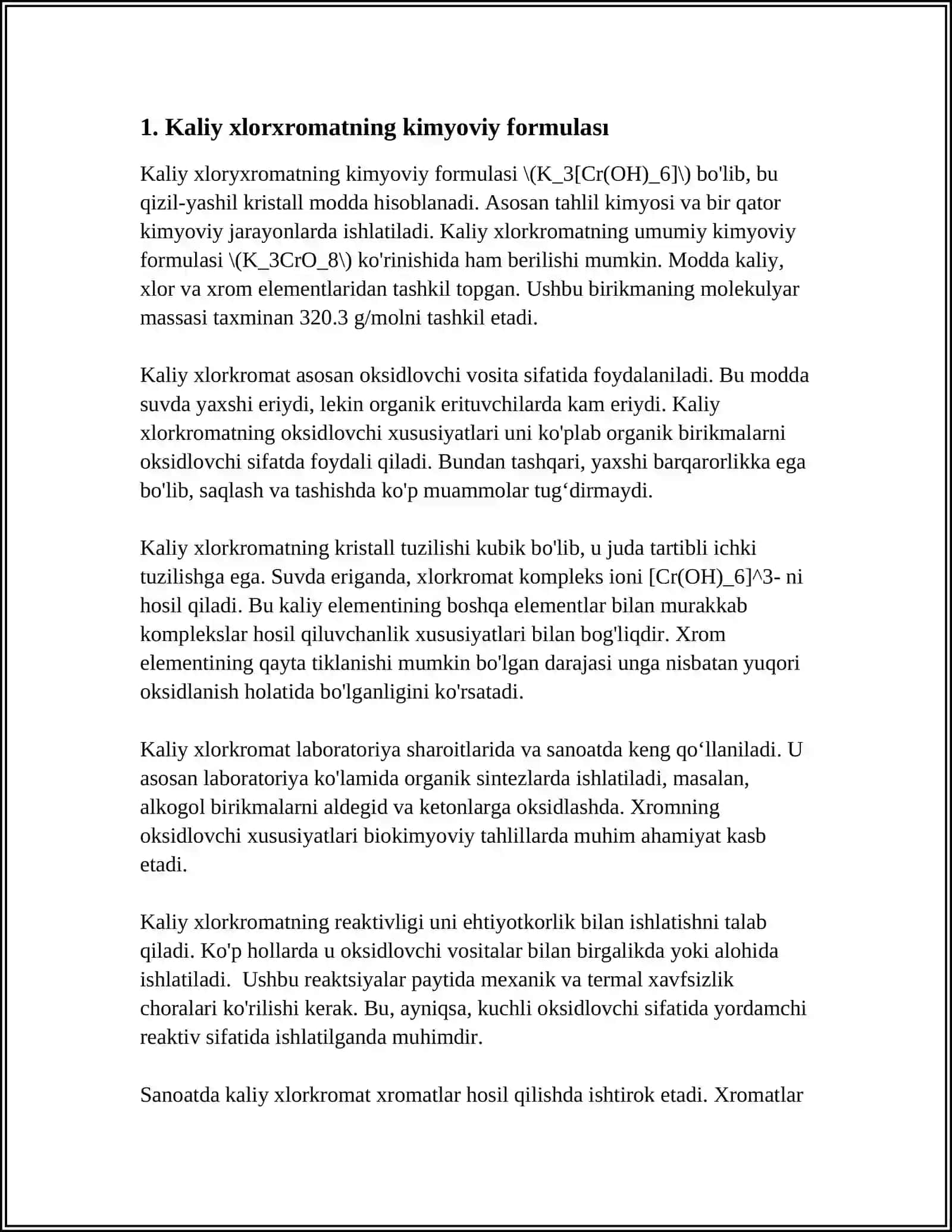 KALIY XLOROXROMATNING OLINISHI VA XOSSALARI 3