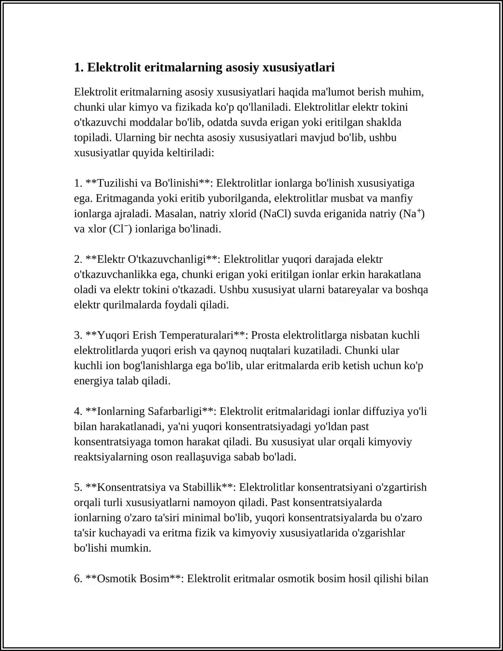 MUSTAQIL ISH Mavzu: ELEKTROLIT ERITMALAR 3