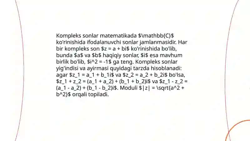Kompleks sonlar ustida ammalar 3