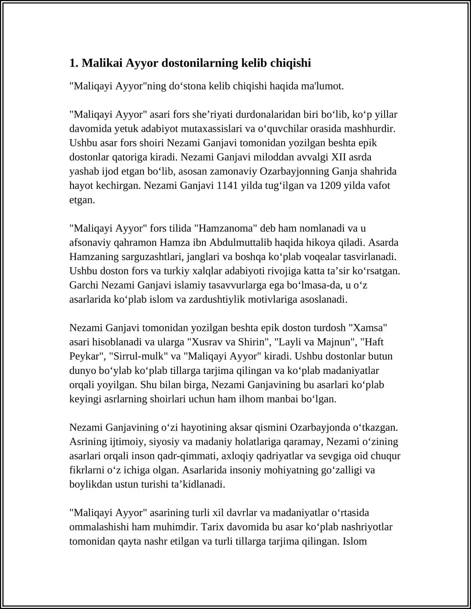 "MALIKAI AYYOR" DOSTONI HAQIDA 3