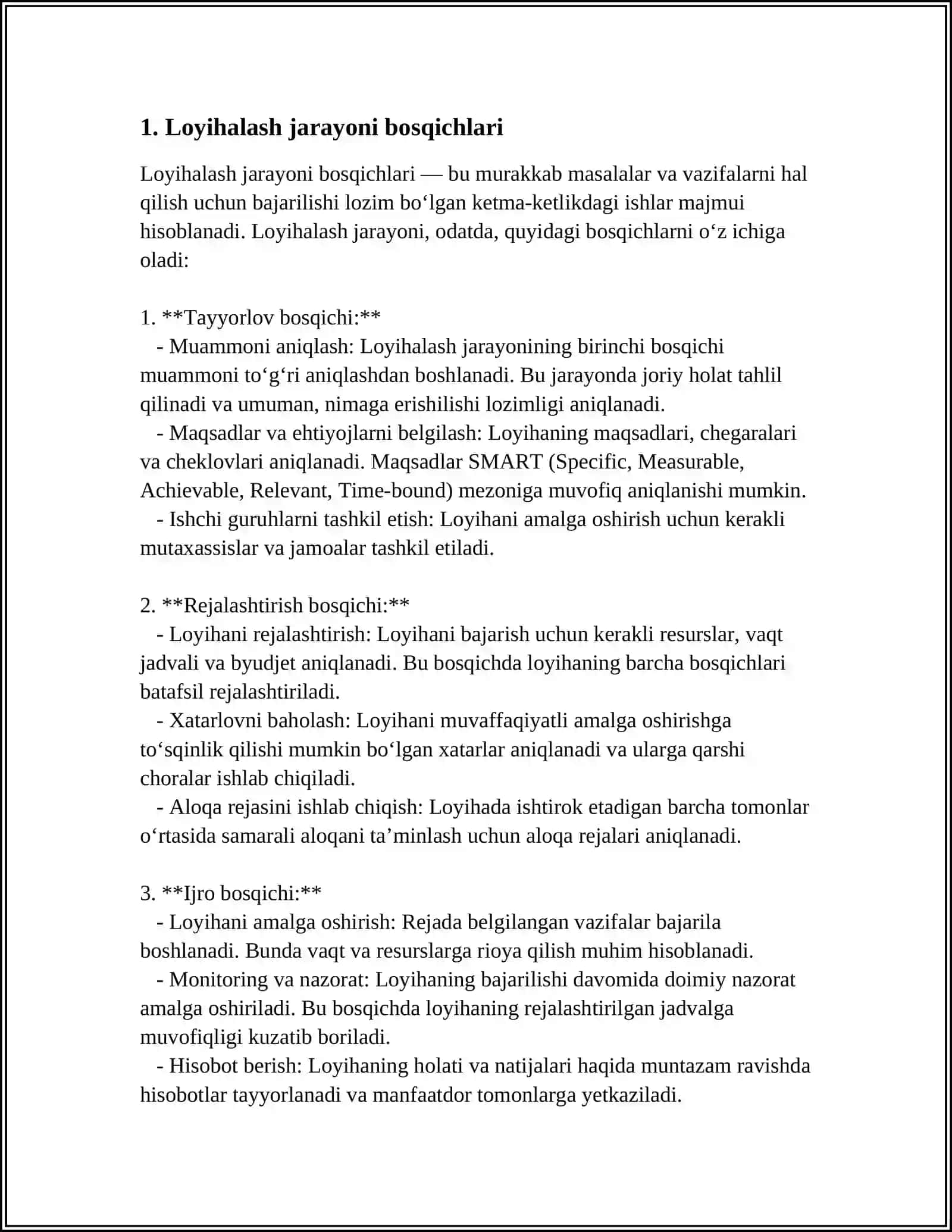 MUSTAQIL ISH Mavzu: LOYIHALASH USULLARI 3