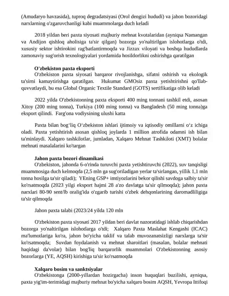 O'zbekiston paxta siyosati 3
