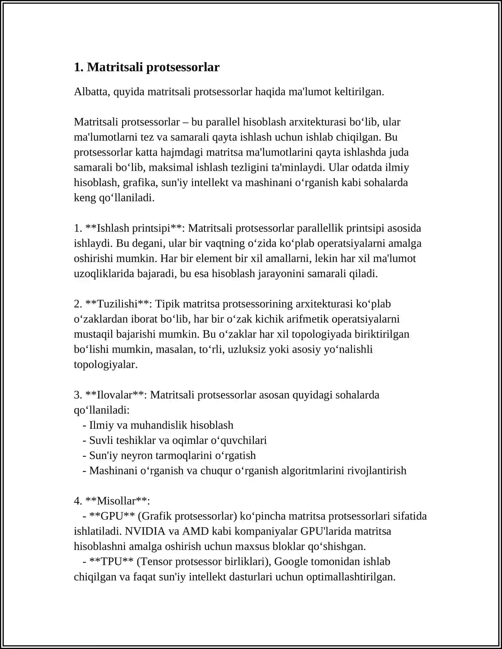 PROTSESSOR TURLARI: MATRITSALI VA VEKTORLI 3