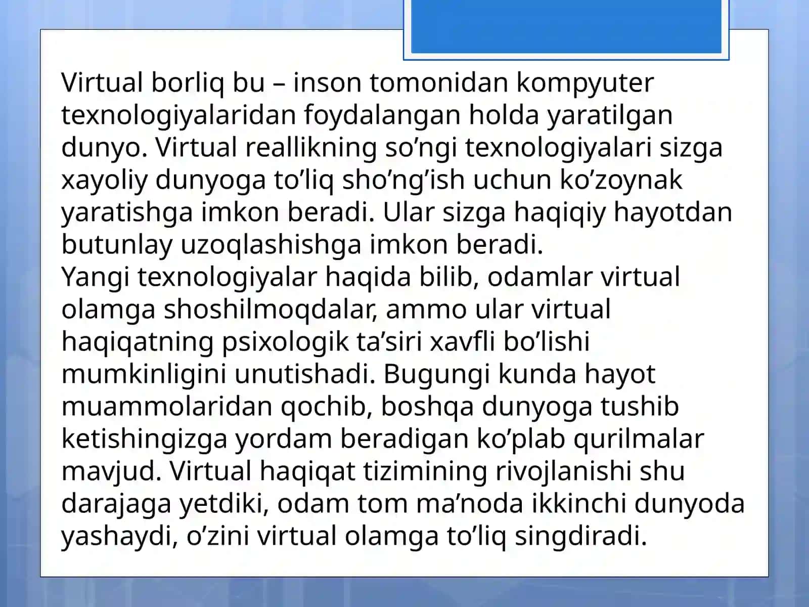 Virtualoʻyinlarvaularningyoshlarongigataʼsiri 3