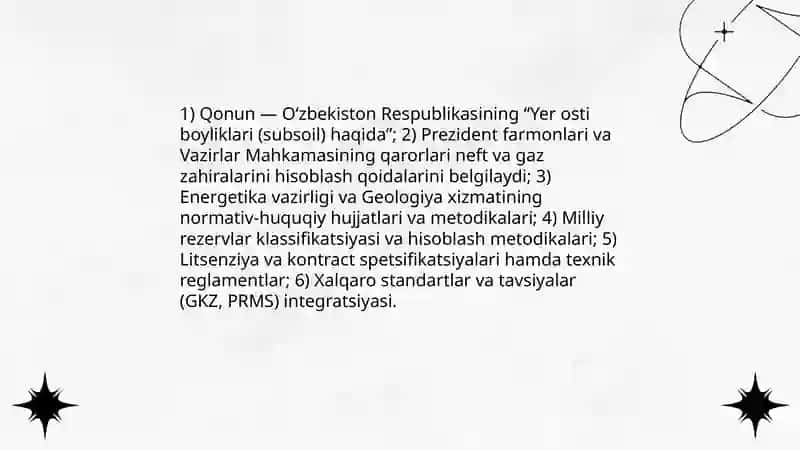 Oʻzbekiston Respublikasida neft va gaz zahiralarini hisoblashda qoʻllanuvchi usullar haqida maʼlumot toʻplash 3