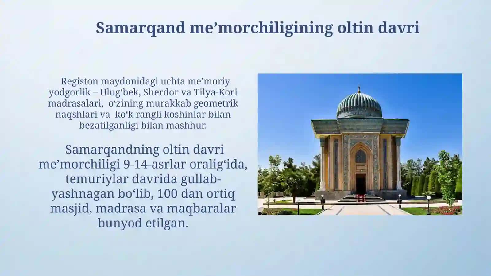 O’zbekistonning IX-XIV asrlar me’morchiligi 3