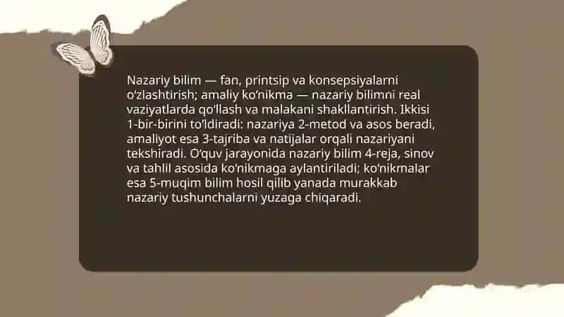 Nazariy bilim va amaliy kónikmalar 3