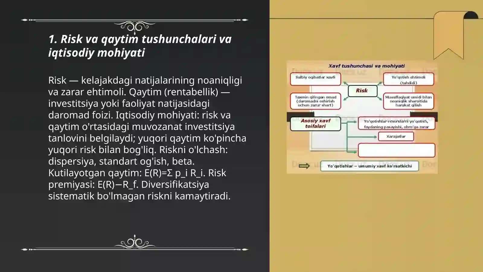 Risk va qaytimning mohiyati va hisoblanishi 3