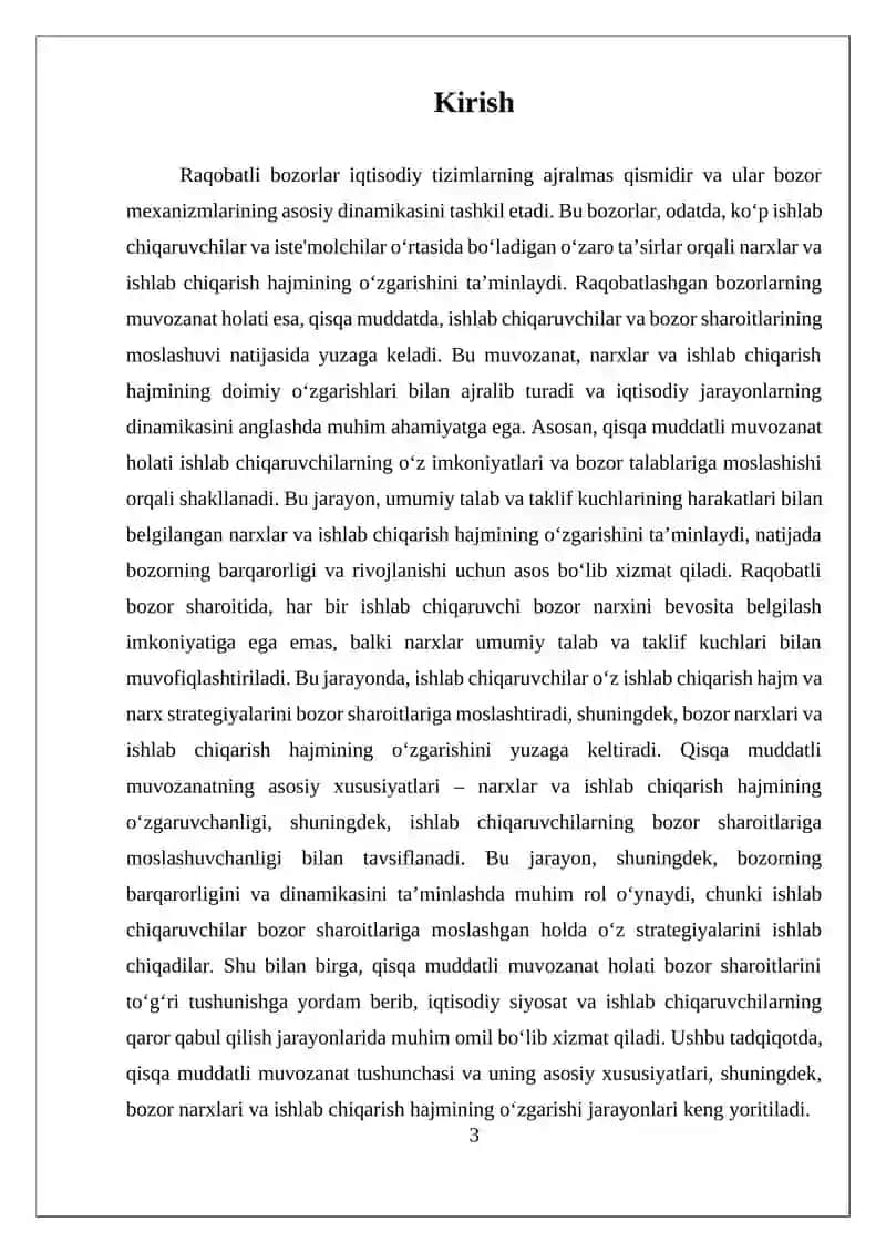 Raqobatlashgan Bozorda Muvozanat Holati 3