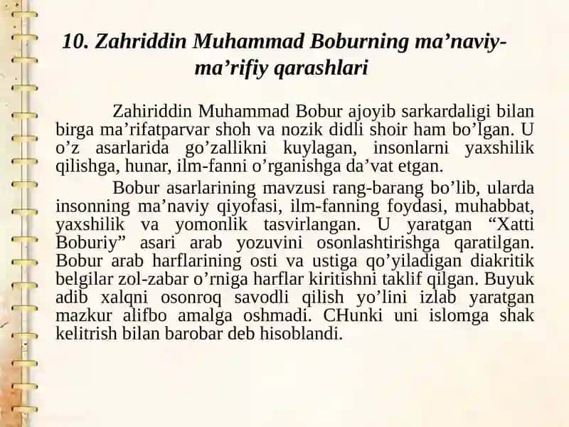 ZAHIRIDDIN MUHAMMAD BOBUR PEDAGOGIK QARASHLARI 3