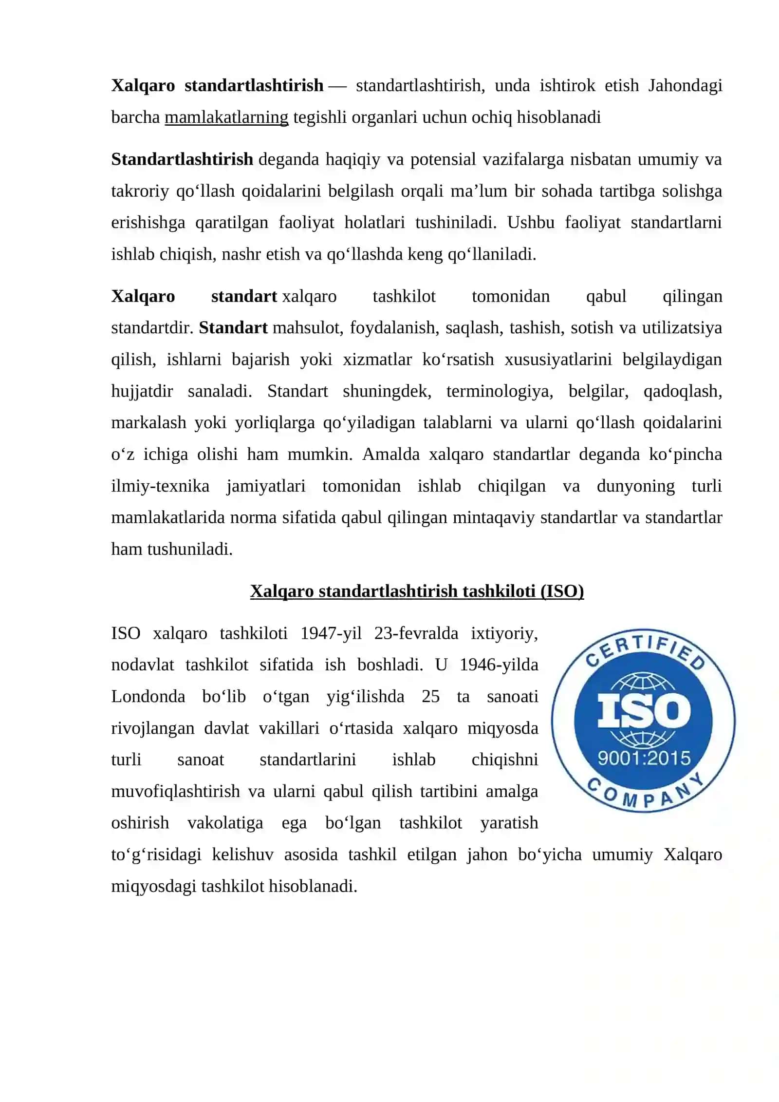 Metrologiya va standartlashtirish bo`yicha xalqaro tashkilotlar 3