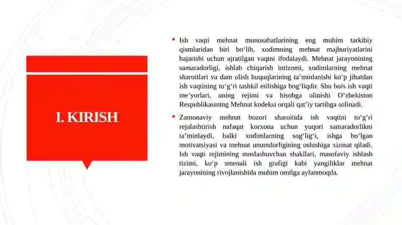 ISH VAQTI. ISH VAQTI REJIMI VA UNI XISOBGA OLISH 3
