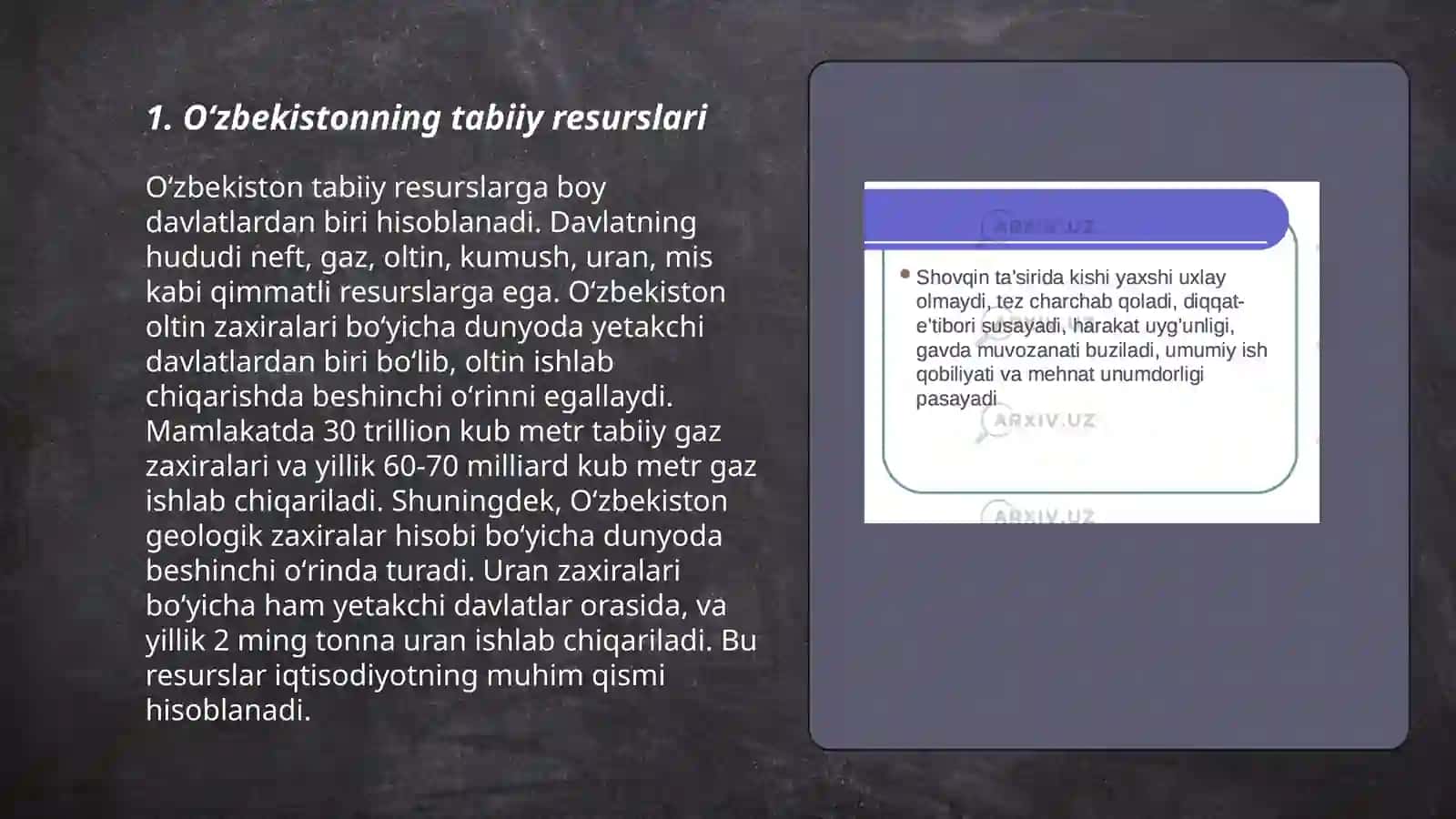 Oʻzbekiston xom-ashyo bazasi va sanoatda ishlatilishi 3