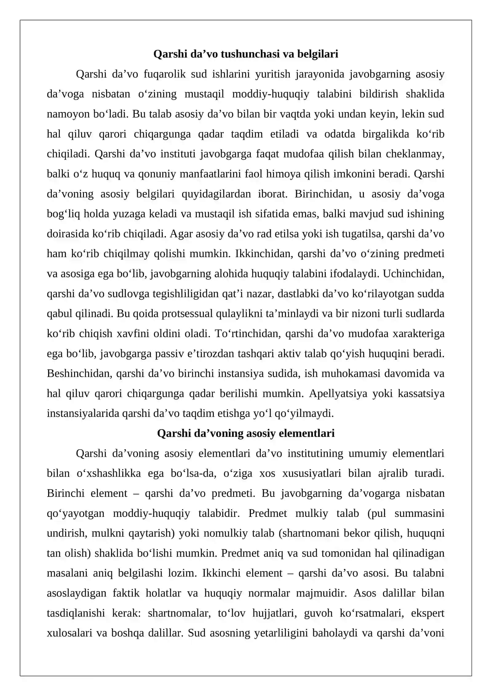 Qarshi da’vo va uni qabul qilish shartlari 3
