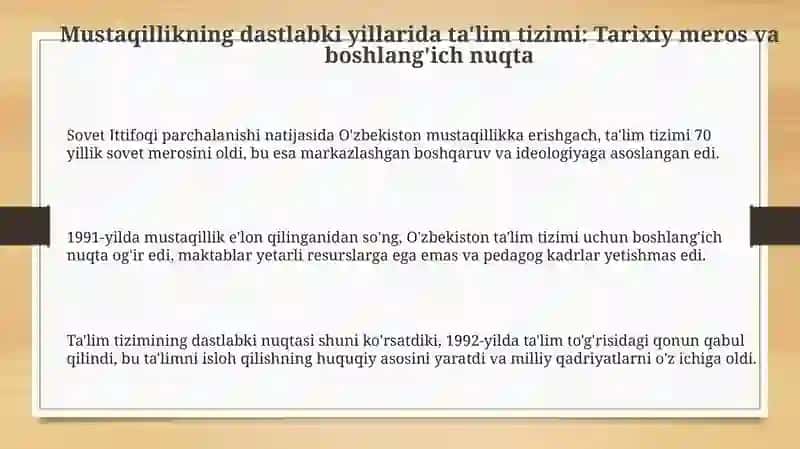 Mustaqillikning dastlabki yillarida ta'lim tizimi 3