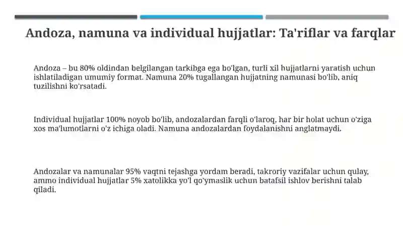 Andoza, Namuna va Individual Hujjatlar 3