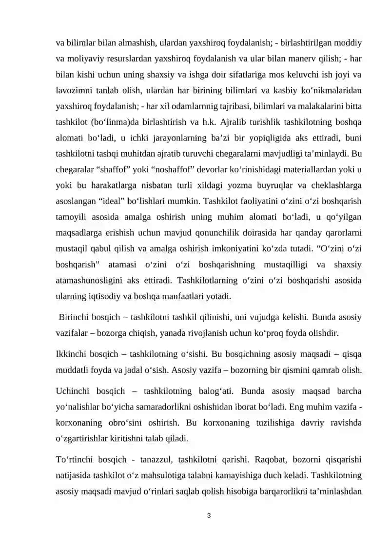 Korxona va uning tarkibiy bo’linmalarini boshqarish 3