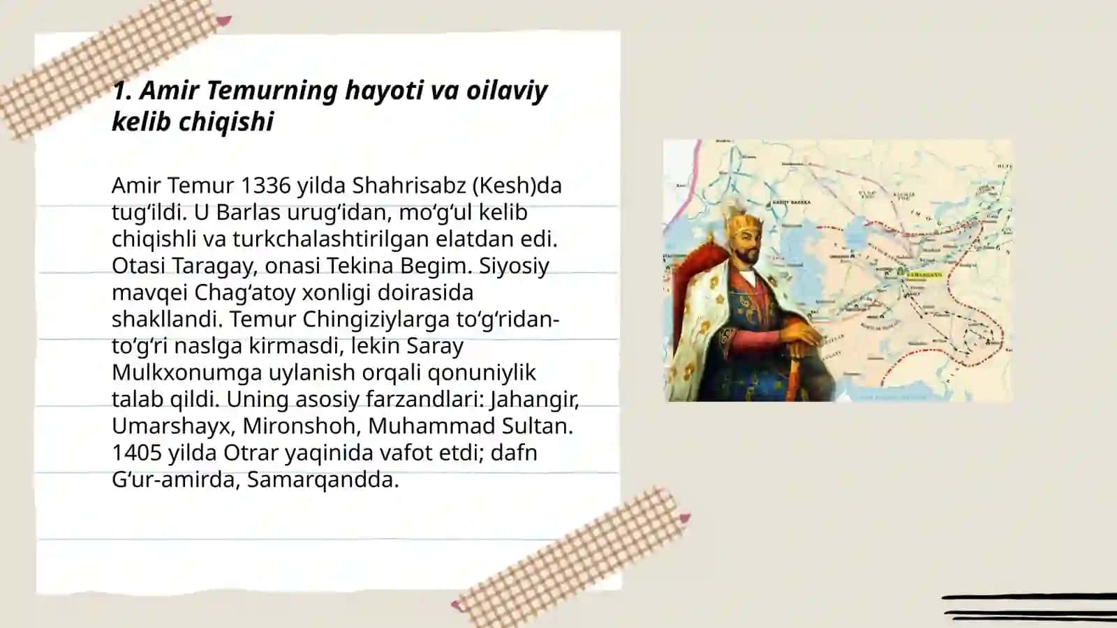 Amir Temurning hayoti va oilaviy kelib chiqishi 3
