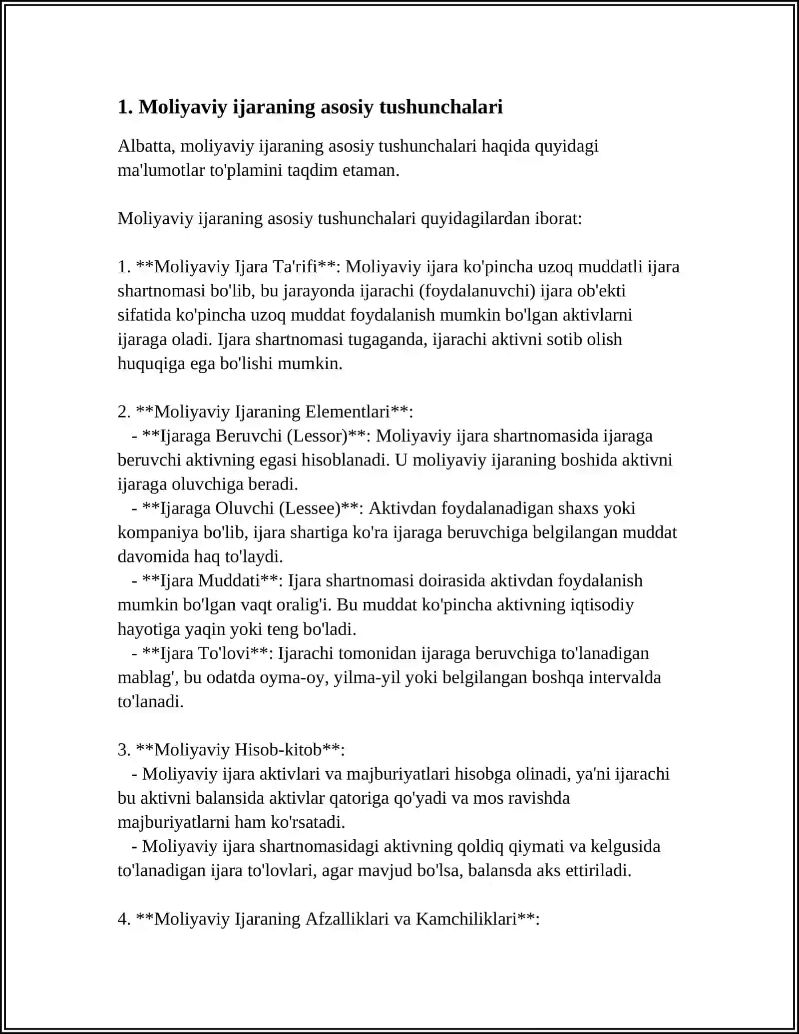 Moliyaviy Ijara va uning Ijarachidagi Xisosiy 3