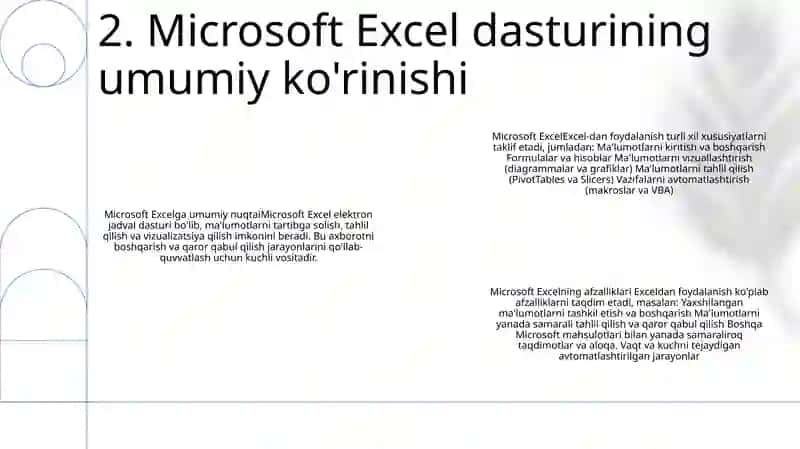 Microsoft Excel Dasturidan Foydalanish Imkoniyatlari 3