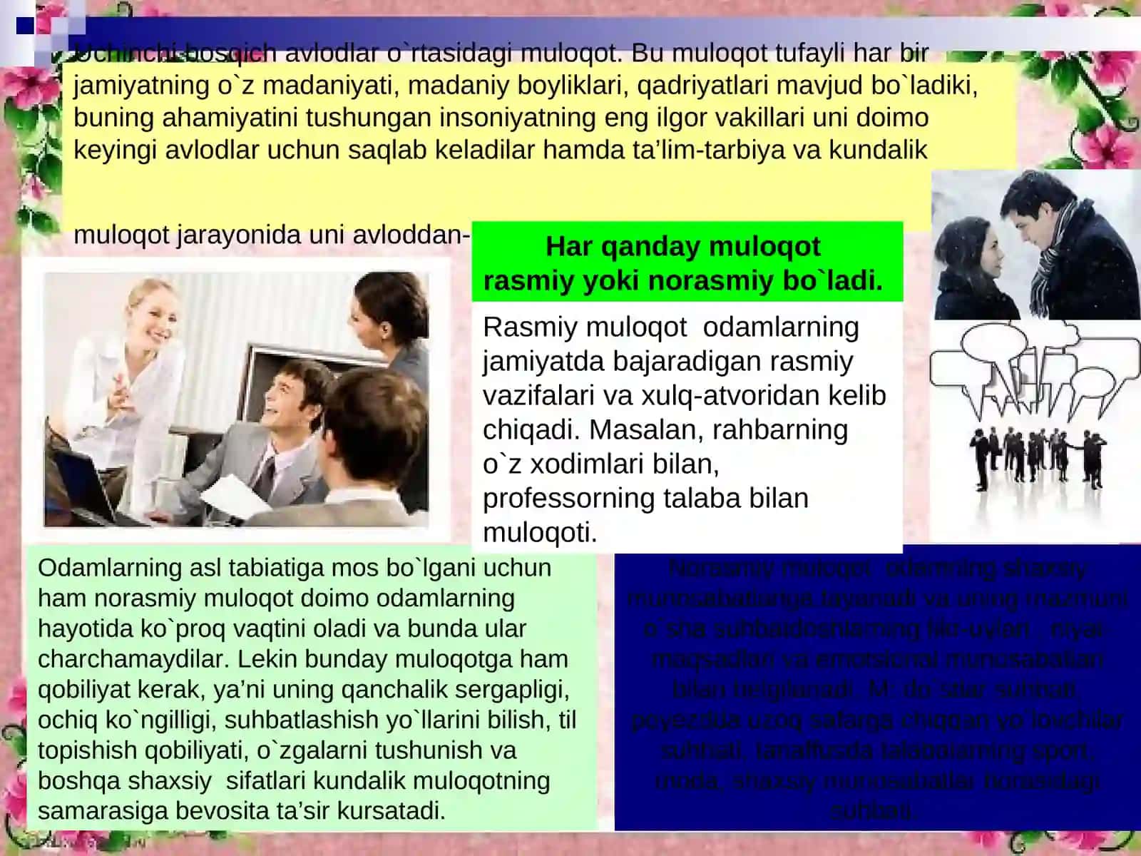 Muloqotning kommunikativ tomoni malumotlar almashinuv jarayonidur 3