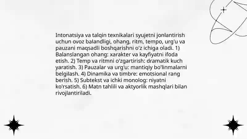 Dramatik asarlarni ifodali oʻqish texnikasi 3