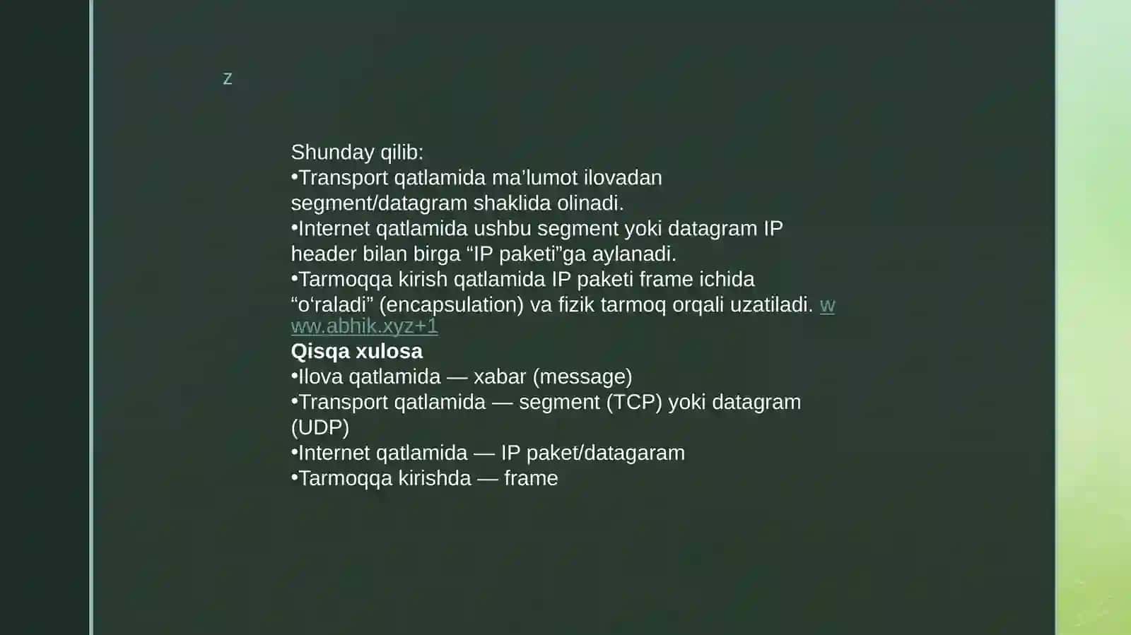 TCP/IP store protokollarining ma’lumotlar birliklar, IP-paket vauning tuzilishi 3