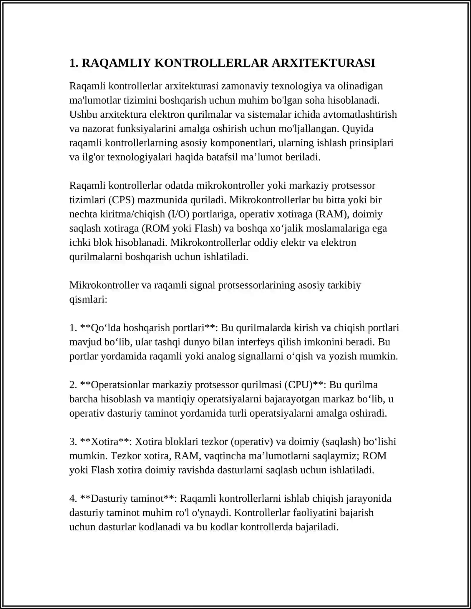 RAQAMLIY KONTROLLERLARNI LOYIHALASH 3