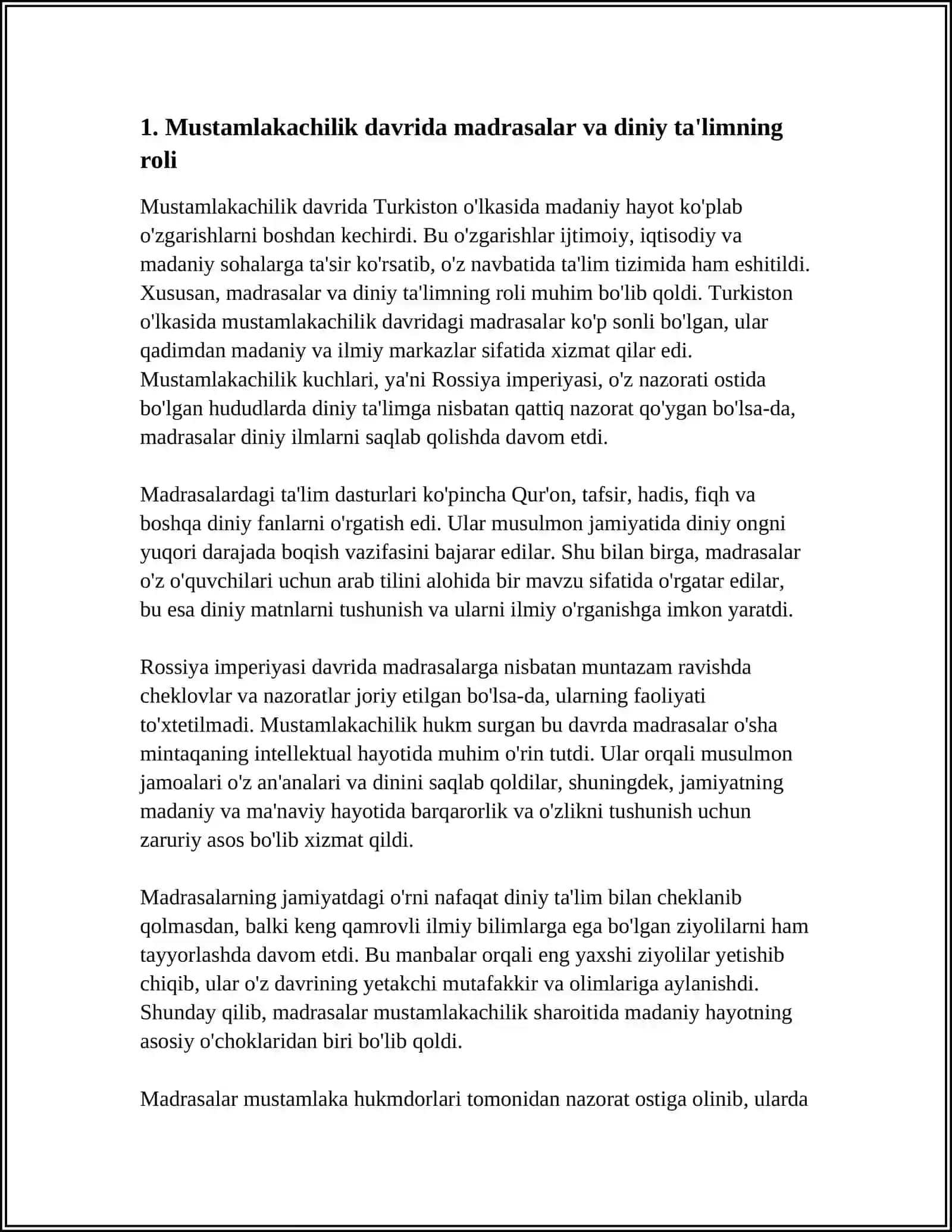 MUSTAMLAKACHILIK SHAROITIDA TURKISTON O'LKASIDA MADANIY HAYOT 3