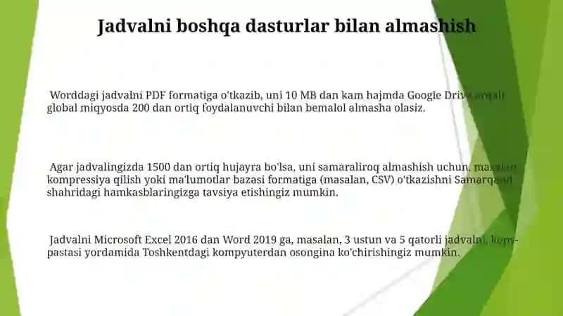 Microsoft Word matn muxarririda jadvallar yaratish 3