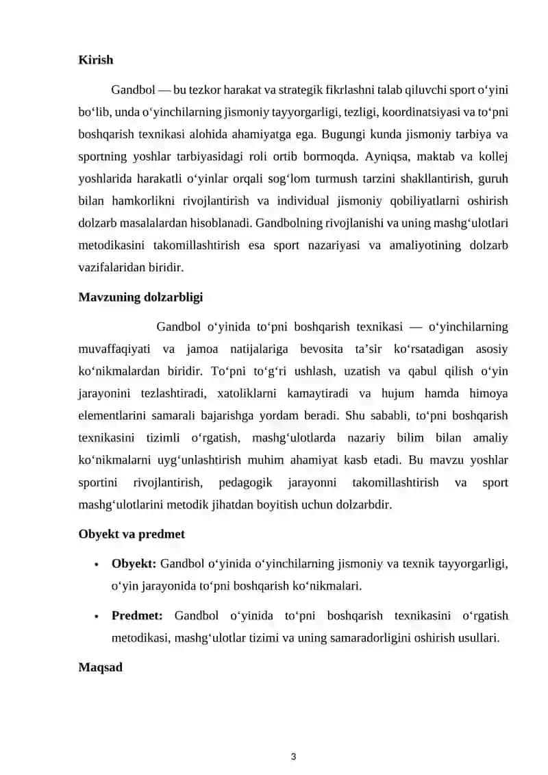 Gandbol oʻyinida toʻpni boshqarish texnikasini oʻrgatish 3