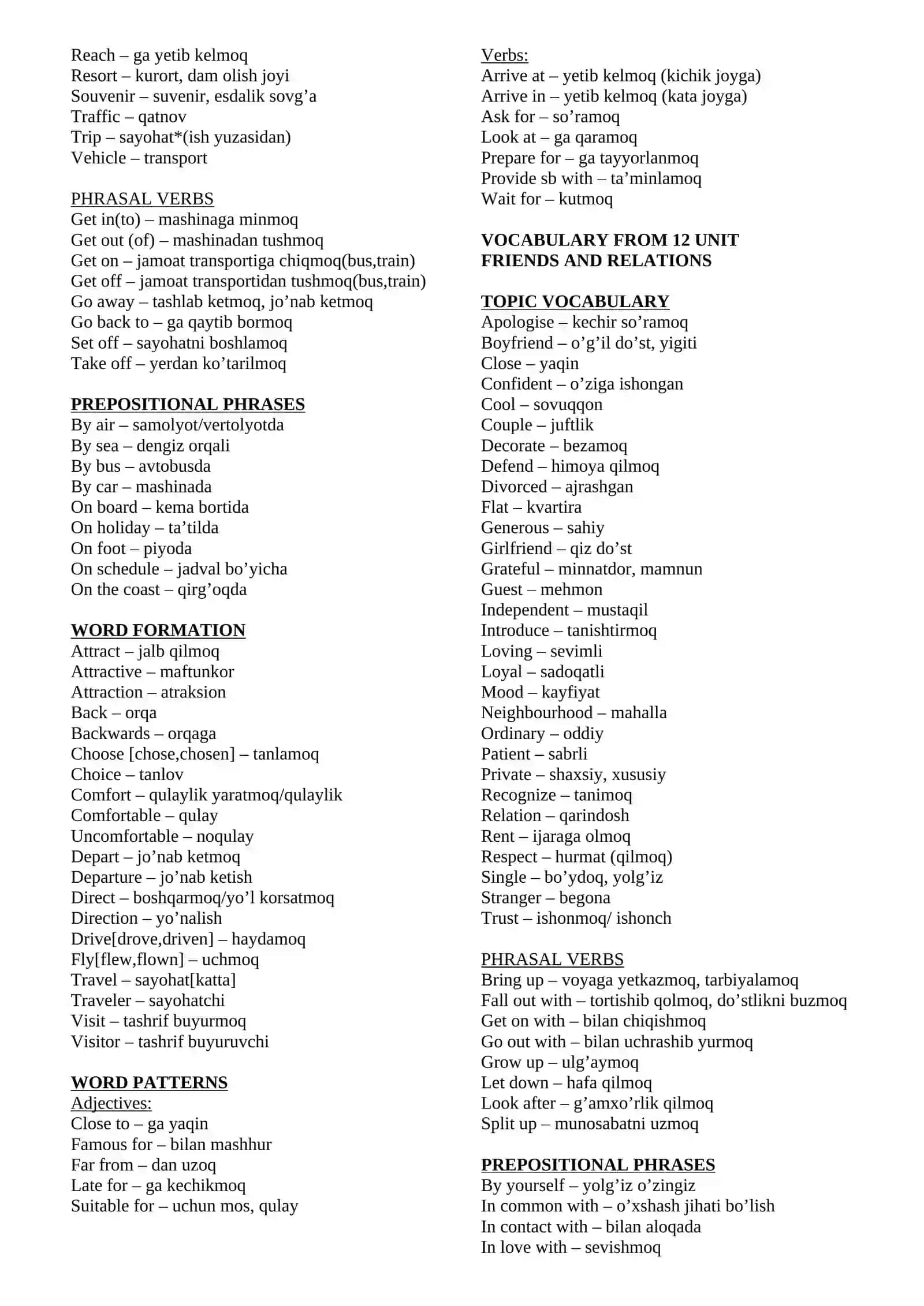 VOCABULARY FROM 3 UNIT 3