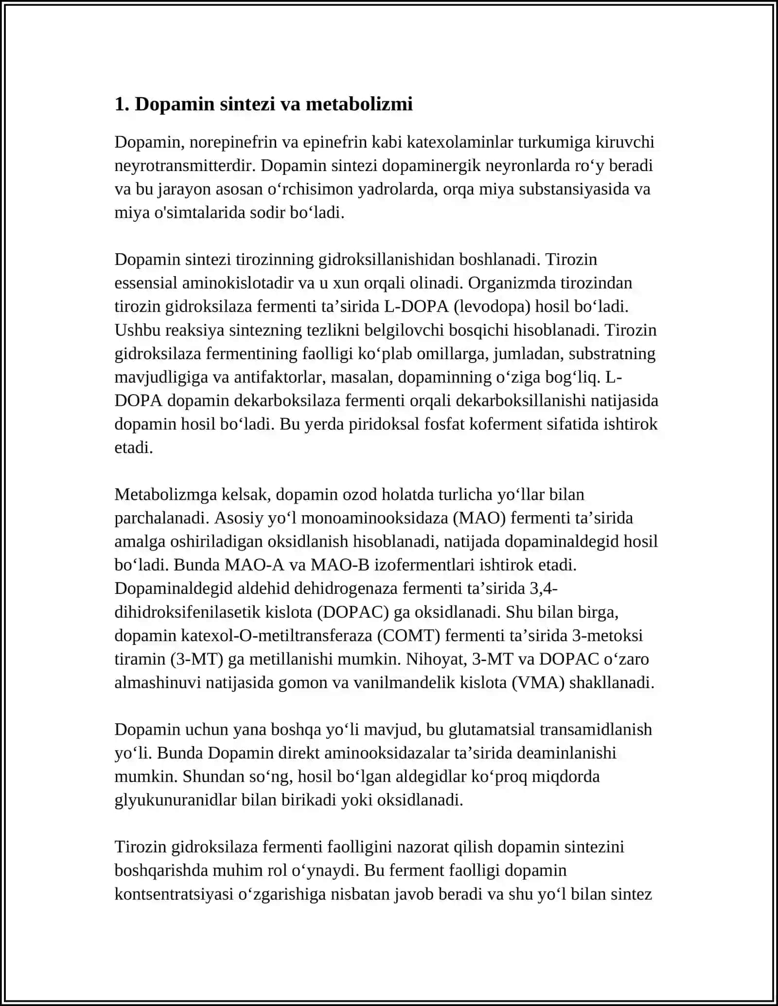 DOFAMIN VA DOFAMINERGIK VOSIYTALAR. SEROTONIN VA SERATONIRGEK VOSIYTALAR 3